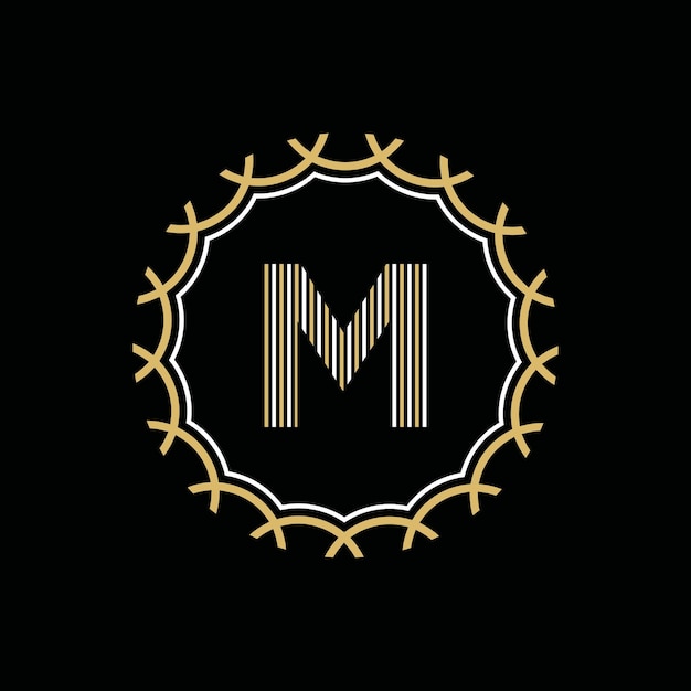 Golden and white vector frame with letter M