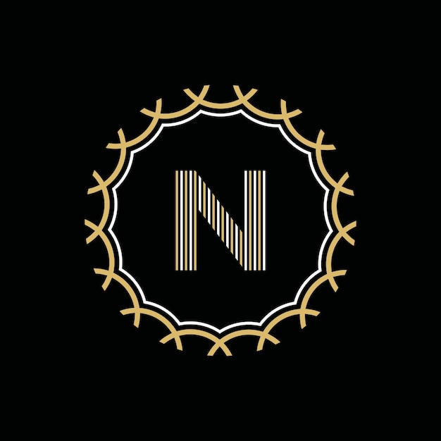 Golden and white vector frame with letter N