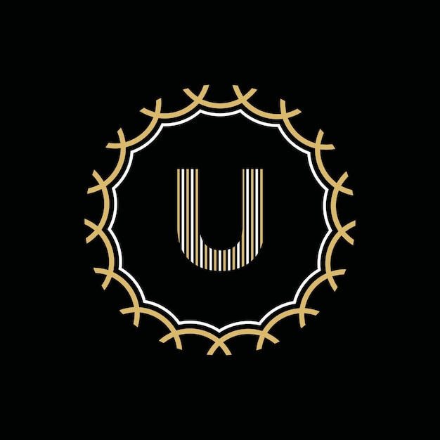 Vector golden and white vector frame with letter u