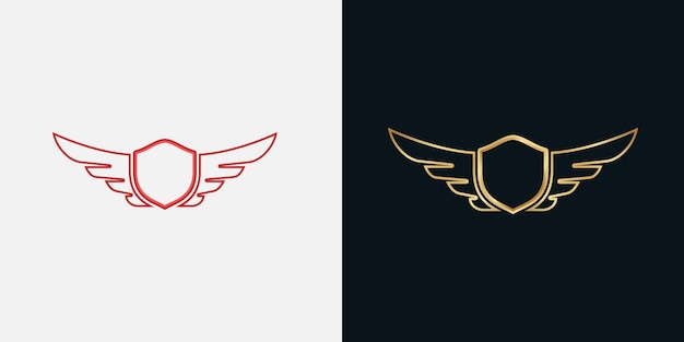 Golden wing and shield logo design concept vector illustration