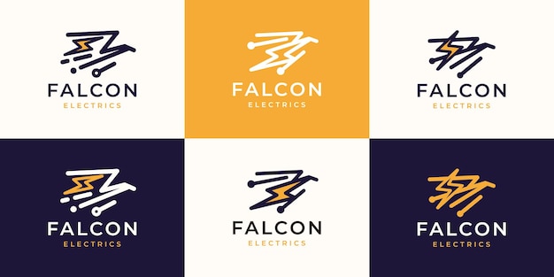 Vector golden wings bird classic premium falcon hawk eagle vintage logo ontwerp met elektrische concepten