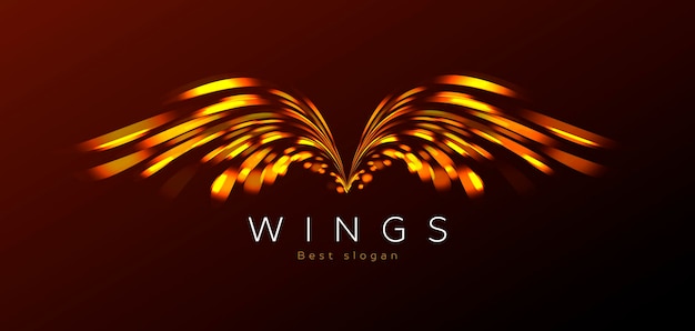 Vector golden wings made of sparkling lights blurred flares logo identity digital design