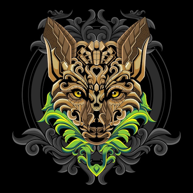 Vettore illustrazione del logo della testa del lupo dorato