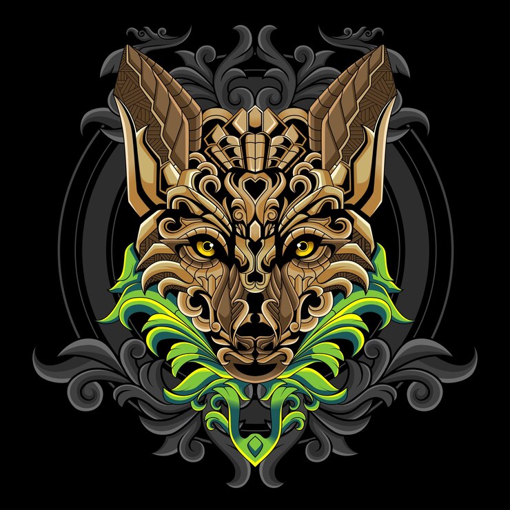 Golden Wolf head logo illustration