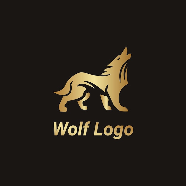 Golden wolf logo on black background