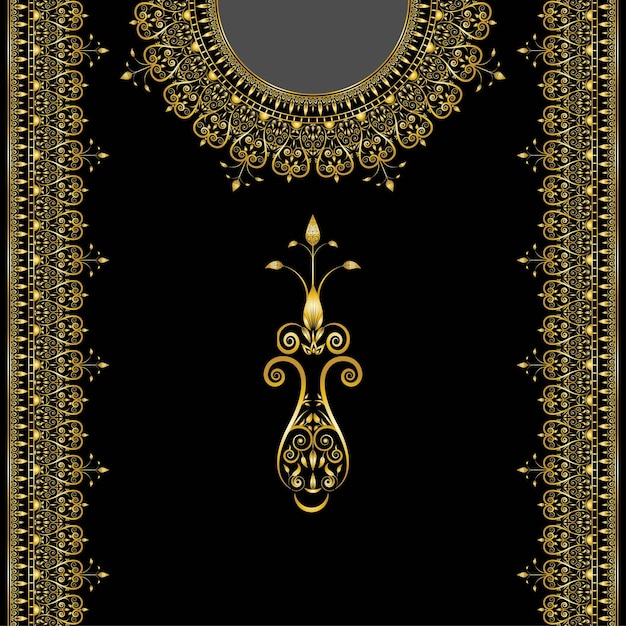 Golden woman dress floral ornament frames design vector on black color around neck and chest