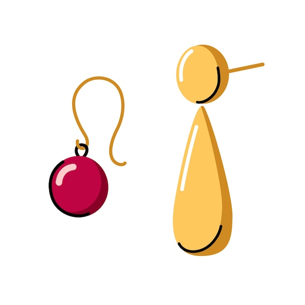 Golden women earrings teadrops shape doodle hand drawn illustration hand made jewelry concept