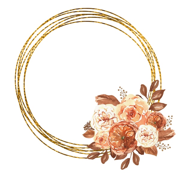 Golden wreath with watercolor  flowers