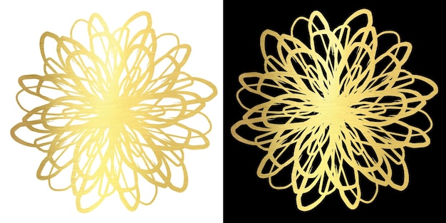 黒と白の背景に葉を持つ枝の黄金の花輪ベクトル孤立した輪郭装飾的な波状の花輪フレームの結婚式の招待状やグリーティングカード