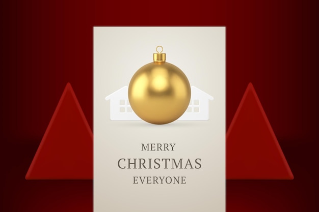 Golden xmas ball toy merry christmas greeting card design decorativo realistico 3d icona vettore