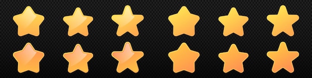 Vector golden yellow cartoon star set game cartoon ui star