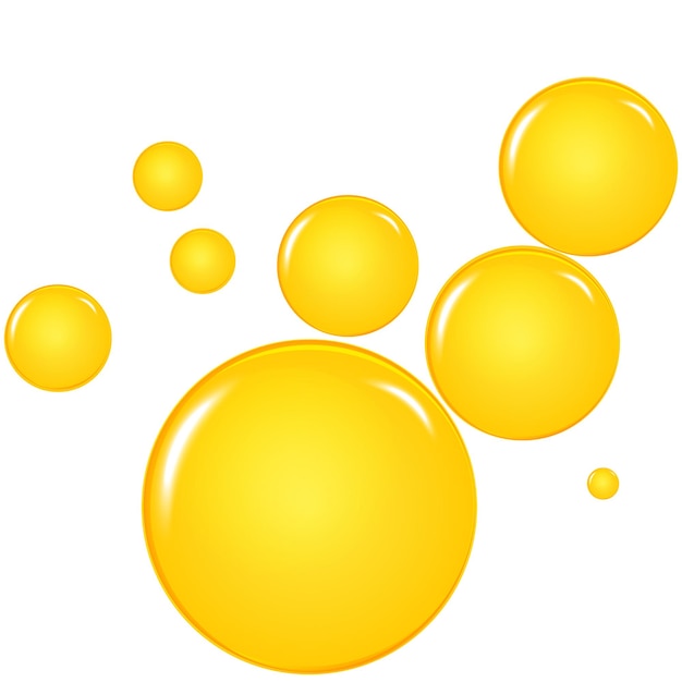 Golden, yellow oil drops, bubbles vector illustration. Oil and water bubbles background.