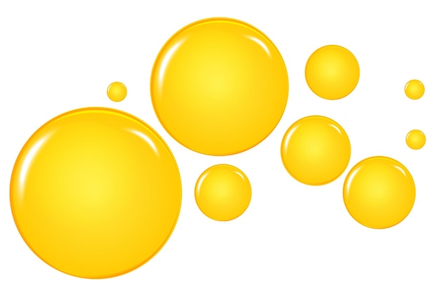 Golden, yellow oil drops, bubbles vector illustration. Oil and water bubbles background.