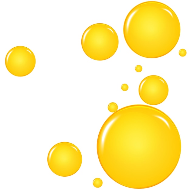 Golden, yellow oil drops, bubbles vector illustration. Oil and water bubbles background.