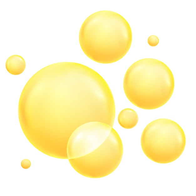 Vector golden, yellow oil drops, bubbles vector illustration. oil and water bubbles background.