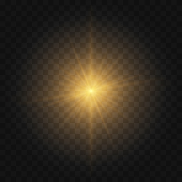 Vector golden yellow star burst with dust and sparkle isolated. glow light effect with rays and shine particles.