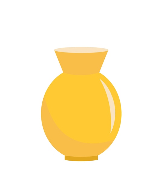 Golden yellow vase Round vase for flowers Flat cartoon vector