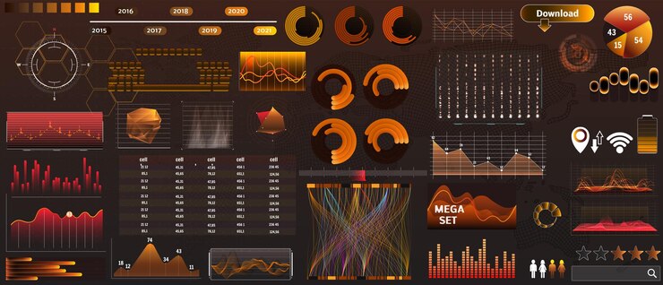 Vector golden-yellow vector hud set in trend colors for design and device applications