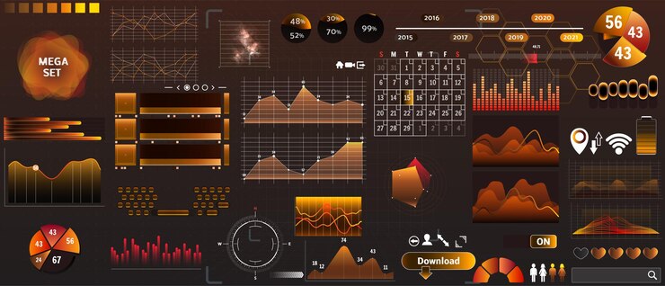 Vector golden-yellow vector hud set in trend colors for design and device applications