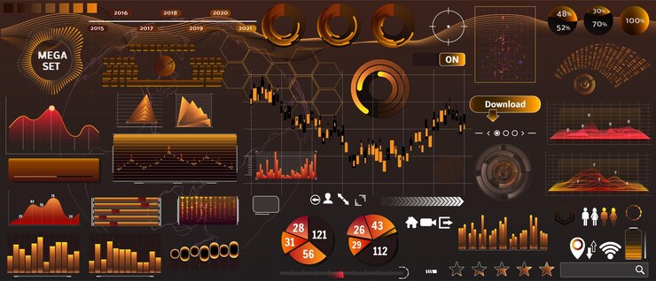 Vector golden-yellow vector hud set in trend colors for design and device applications