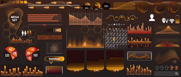 Golden-yellow vector HUD set in trend colors for design and device applications