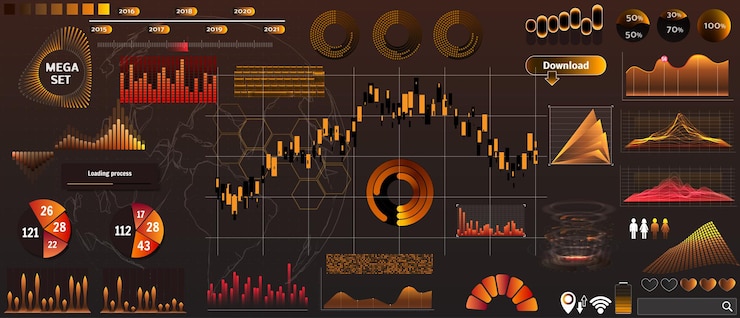 Vector golden-yellow vector hud set in trend colors for design and device applications