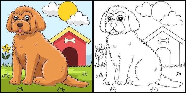 Goldendoodle Dog Coloring Page Illustration