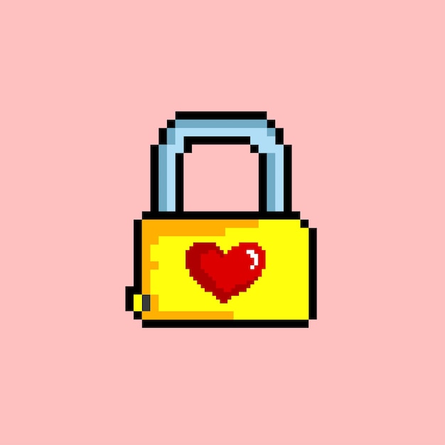 Goldenlove padlock with pixel art style