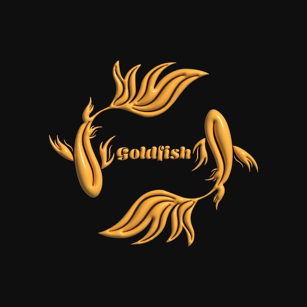 Золотая рыбка 3D логотип на черном фоне