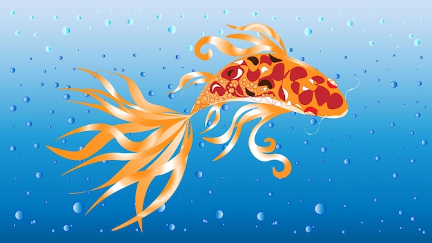 Золотая рыбка исполняет любое желание золотая рыбка-дракон плывет в небесной воде процветания