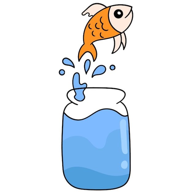 Goldfish often jump out of the aquarium bottle, vector illustration art. doodle icon image kawaii.