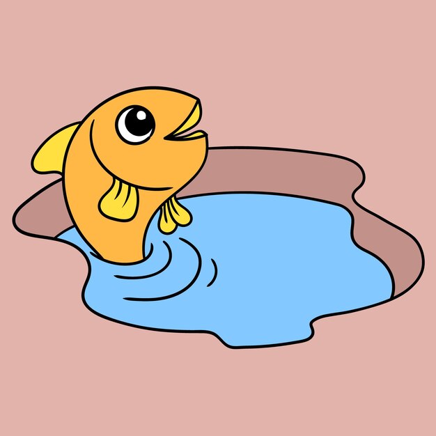 Vector goldfish swim happily in puddles of water, vector illustration art. doodle icon image kawaii.