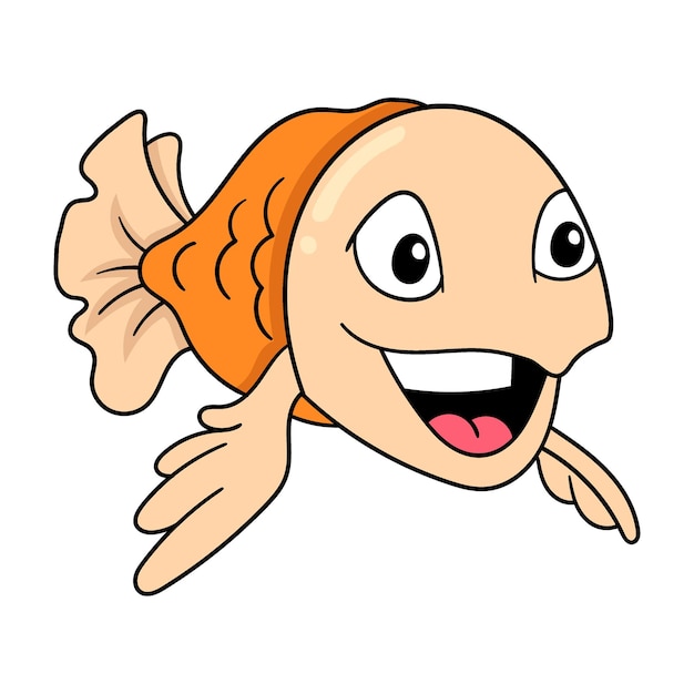 Goldfish with a happy smiling face doodle icon image kawaii