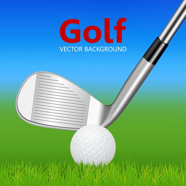 Golf background - 3d realistic golf club and ball on grass.