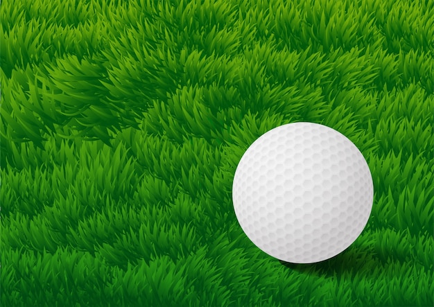 Vector golf ball on grass field background