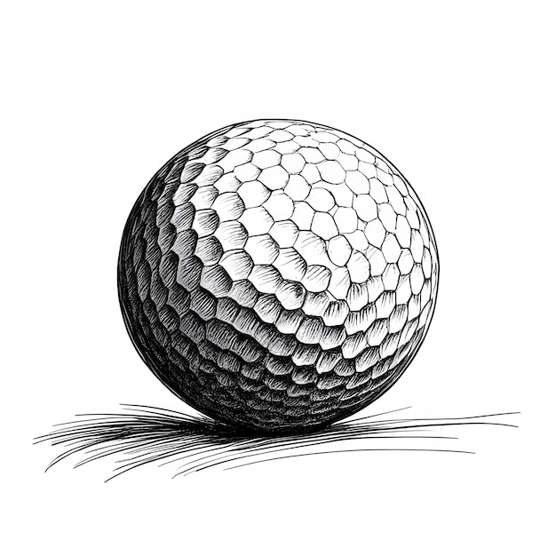 Vector golf ball ink sketch drawing black and white engraving style vector illustration