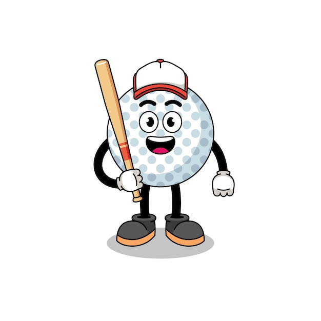 Golf ball mascot cartoon as a baseball player