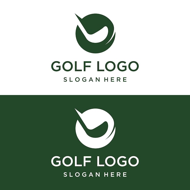 프로 골프 팀 골프 클럽 토너먼트 비즈니스 이벤트를 위한 골프 공 및 스틱 및 골프 코스 로고 템플릿 디자인 로고