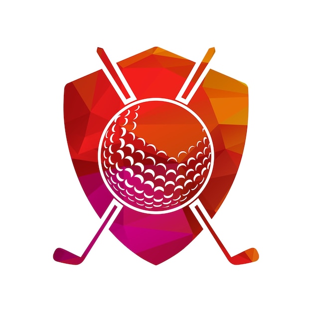 Golf ball and sticks inside a shape of shield vector illustration