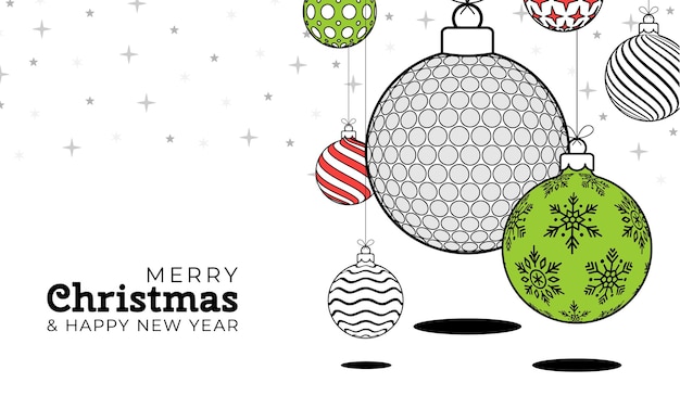 Рождественская поздравительная открытка для гольфа в стиле модной линии с новым годом и рождеством наброски мультфильма спортивный баннер мяч для гольфа как рождественский мяч на белом фоне векторная иллюстрация