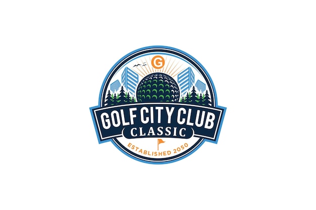 Vector golf city club logo design badge emblem icon symbol