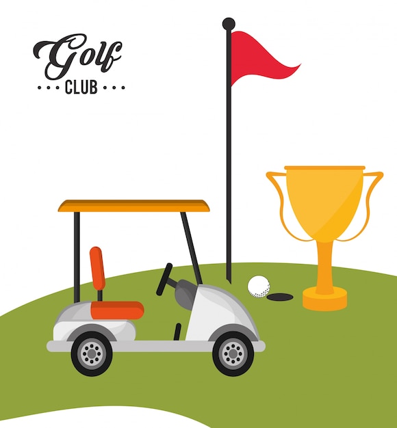 Vector golf club car trophy flag and ball