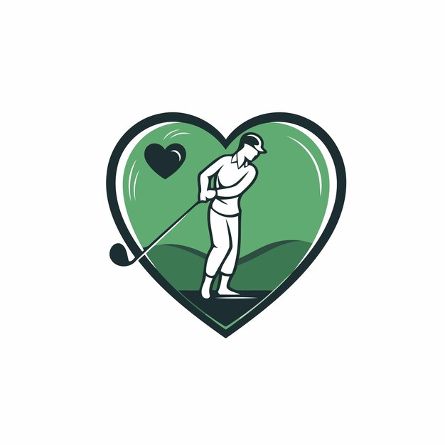 Vector golf club emblem with golfer in heart shape vector illustration