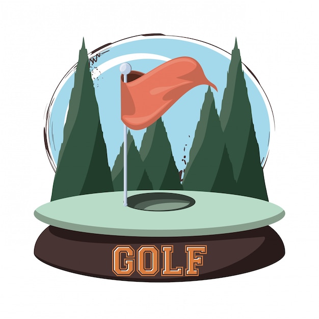 Vector golf club emblem with hole flag