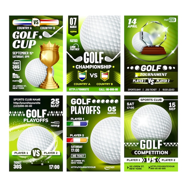 Vettore set di poster di giochi per campi da golf