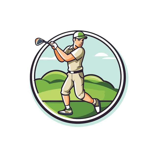 Vettore logo del club da golf illustrazione vettoriale di un giocatore di golf che tiene in mano una mazza da golf