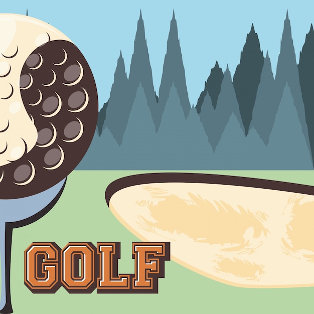 Golf club retro banner with course