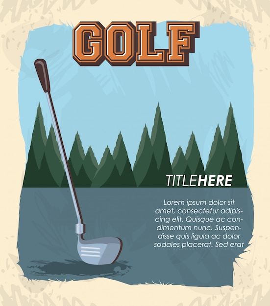 Golf club retro banner with stick