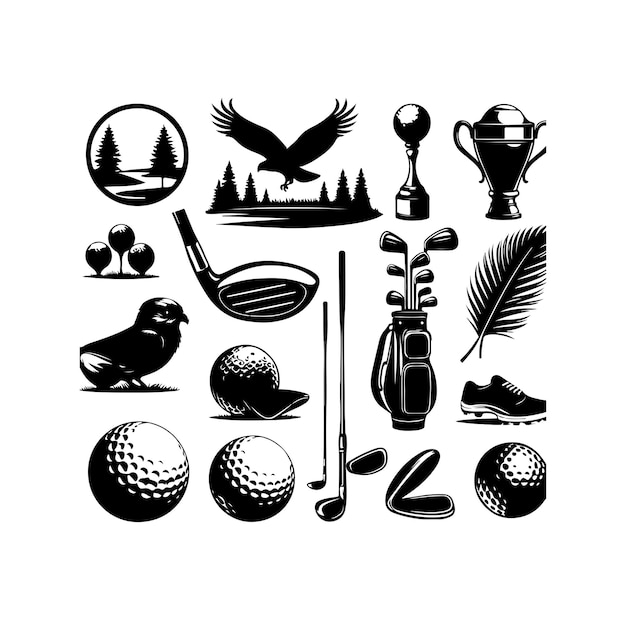 Golf collectie elementen illustratie silhouet stijl