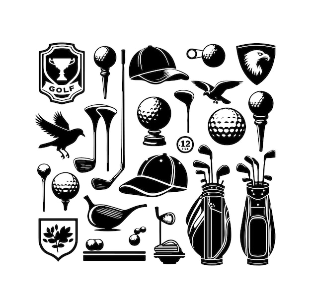 Golf collectie elementen illustratie silhouet stijl